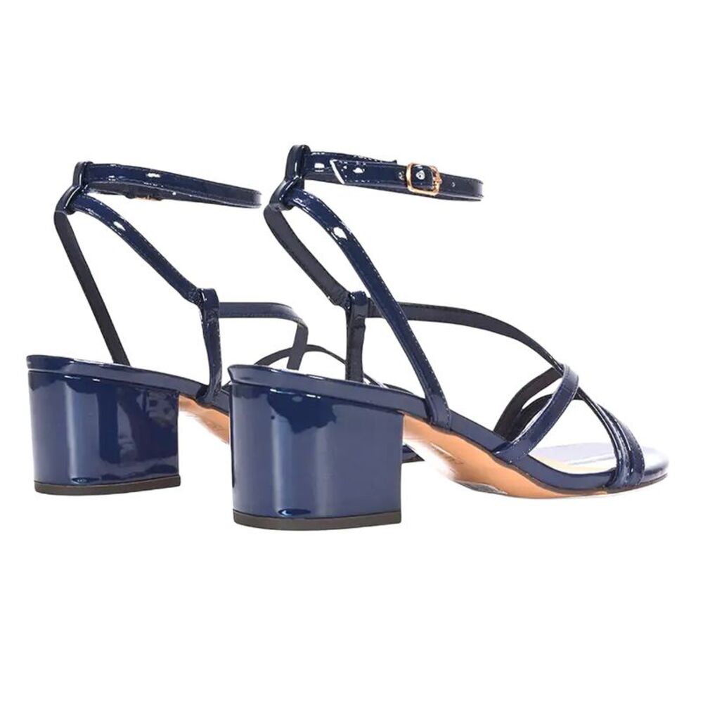 XY London Womens/Ladies Maria Patent Strappy Block Heel Sandals / Navy - Picture 2 of 4